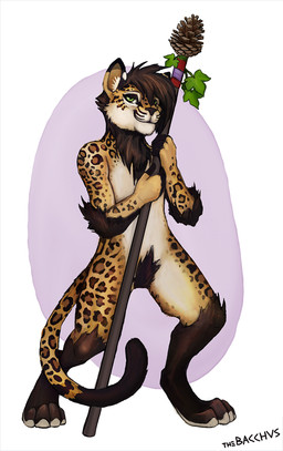 4_toes anthro black_tail black_tail_tip brown_hair dipstick_ears dipstick_tail ear_markings eyebrows featureless_chest feet fur green_eyes hair hair_over_eye holding_object holding_staff inner_ear_fluff leg_markings leopard_spots looking_at_viewer male markings multicolored_ears multicolored_tail nude one_eye_obstructed pinecone smile socks_(marking) solo spots staff tail tail_markings tan_body tan_fur tan_tail toes tuft thebacchus dionysus_(thebacchus) felid leopard mammal pantherine digital_media_(artwork) signature