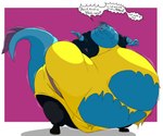 anthro belly belt big_belly blue_body blue_scales clothed clothing dialogue fangs female morbidly_obese morbidly_obese_anthro obese obese_anthro obese_female open_mouth overweight overweight_anthro overweight_female raised_tail scales solo speech_bubble standing tail teeth text tongue torn_clothing yellow_clothing hectorthewolf tales_of_the_teenage_mutant_ninja_turtles teenage_mutant_ninja_turtles lee_(tmnt) eel fish marine 2024 english_text hi_res