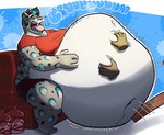 anthro belly belly_expansion belly_grab belly_inflation belly_on_table belly_rub big_belly big_moobs black_hair bloated blue_eyes burping butt clothing coke_and_mentos disembodied_hand ear_piercing expansion fangs fur grey_body grey_fur hair hand_on_belly highlights_(coloring) holding_stomach huge_belly hyper hyper_belly inflation lidded_eyes love_handles male moobs motion_lines multicolored_hair muscular muscular_anthro muscular_male onomatopoeia open_mouth piercing pink_nose pink_tongue red_clothing red_shirt red_t-shirt red_topwear rumbling_stomach sabertooth_(anatomy) shirt sitting sloshing_belly soda_bottle solo sound_effects spots t-shirt teeth text thick_thighs tongue topwear two_tone_hair white_belly billedraccoon72 roam_(roamthesnep) felid mammal pantherine snow_leopard alternate_version_at_source hi_res