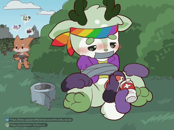 black_eyes bodily_fluids chibi cum cum_in_a_cup cum_in_container forest forest_background fur genital_fluids genitals grass green_body green_fur group gun handjob horn male male_focus orange_body orange_fur outside outside_sex penile penis plant ranged_weapon sex tree weapon young arisel_uwu pixile_studios super_animal_royale canid canine deer fox mammal skullcat_(sar) super_deer_(sar) super_flaming_wolf_(sar) super_fox_(sar) super_mint_deer super_wolf_(sar) animated hi_res loop no_sound short_playtime video