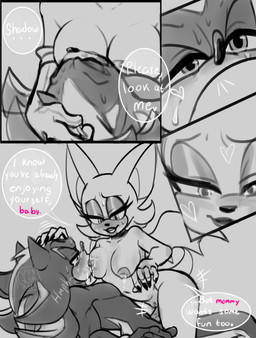 anthro bodily_fluids breasts clitoral_hood clothing dialogue duo erection eyelashes eyeshadow female fur genitals gloves hair half-closed_eyes hand_on_head handwear licking looking_pleasured lying makeup male male/female membrane_(anatomy) membranous_wings narrowed_eyes nipple_fetish nipple_lick nipple_play nipples on_back penis pussyjob saliva_on_breasts sex simple_background smile speech_bubble sweat sweatdrop tail teeth text tongue tongue_out vulva wings ggs_busyrn sega sonic_the_hedgehog_(series) rouge_the_bat shadow_the_hedgehog bat eulipotyphlan hedgehog mammal absurd_res comic digital_media_(artwork) english_text hi_res monochrome sketch