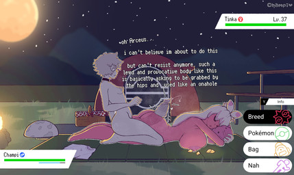 basket bedding big_breasts big_butt blanket breast_squish breasts butt choker container dialogue duo female femboy fungus genitals gynomorph gynomorph/female hair hot_dogging hud imminent_rape imminent_sex intersex intersex/female interspecies jewelry long_hair lying mushroom necklace nipples not_furry nude nude_female nude_male on_front penis picnic_basket pokephilia questionable_consent sex side_view size_difference sleep_molestation sleep_sex sleeping sleeping_bag small_breasts squish text champaanimation nintendo pokemon champi elemental_creature elemental_humanoid fungi_fauna fungi_humanoid generation_9_pokemon humanoid mushroom_humanoid pokemon_(species) tinkaton english_text watermark