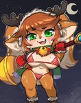 anthro areola areola_slip bikini blush bodily_fluids breasts butt butt_from_the_front clothed clothing countershading cute_fangs eyebrow_through_hair eyebrows fangs female footwear front_view fur gloves hair handwear holding_object horn humanoid_face moon multicolored_clothing multicolored_handwear navel night open_mouth pink_areola pink_tongue red_bikini red_bikini_bottom red_bikini_top red_clothing red_gloves red_handwear red_swimwear short_stack skimpy sky star starry_sky sweat swimwear teeth tongue translucent translucent_hair two-piece_swimsuit two_tone_clothing two_tone_handwear white_clothing white_gloves white_handwear lao_cia league_of_legends riot_games tencent poppy_(lol) snow_fawn_poppy_(lol) deer mammal yordle hi_res