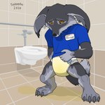 4_toes 5_fingers anthro bathroom blue_clothing blue_shirt blue_topwear bodily_fluids claws clothed clothing clothing_lift detailed_background diaper ears_down feet fingers fully_clothed fur genital_fluids grey_body grey_fur incontinence leaking_diaper looking_down male name_tag orange_eyes pivoted_ears public_restroom restroom_stall sad shirt shirt_lift solo standing toe_claws toes topwear unclean_diaper urine urine_on_ground urine_on_leg urine_on_self urine_pool used_diaper wearing_diaper wet_diaper wetting wetting_diaper white_diaper wide_stance work_uniform diaperedshaman blizzard_entertainment warcraft canid canine fennec_fox fox mammal true_fox vulpera 1:1 cel_shading digital_drawing_(artwork) digital_media_(artwork) hi_res shaded signature