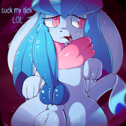 animal_genitalia animal_penis balls bed big_balls big_penis blue_body blue_fur bodily_fluids canine_genitalia canine_penis clothing drooling erection feral fur furniture genitals knot knotted_penis lying male on_back open_mouth penis pink_eyes presenting presenting_penis pseudo_hair saliva scarf smile solo sweat tail tongue lodetail nintendo pokemon fan_character lyn_(lodetail) canid eeveelution generation_4_pokemon glaceon mammal pokemon_(species) 1:1 2025 hi_res trans_(lore) trans_woman_(lore)