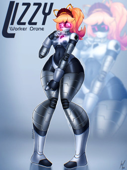 4_fingers areola armor bangs breasts clothing covering covering_crotch fake_cat_ears fake_ears featureless_feet feet female fingers glowing glowing_eyes grey_areola grey_nipples hair hard_hat hat hat_only headgear headgear_only headwear headwear_only helmet joints legs_together looking_away machine medium_breasts metallic_body mostly_nude name_drop navel nipple_piercing nipples not_furry orange_hair piercing pink_eyes ponytail screen_eyes segmented_arms segmented_body segmented_legs solo standing text thick_thighs variant_set wide_hips hueleo8 glitch_productions murder_drones lizzy_(murder_drones) humanoid robot robot_humanoid worker_drone 2025 3:4 artist_name english_text full-length_portrait hi_res portrait signature