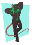 anthro biceps flexing green_hair hair khassim male muscular muscular_anthro muscular_male nude nude_anthro nude_male presenting scar simple_background solo hanabiranoarashi warhammer_(franchise) mammal murid murine rat rodent skaven hi_res