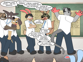 anthro box bunny_fox clothing container male school_uniform text uniform funnybox danny_(funnybox) binturong canid canine canis civet domestic_dog fox hare hybrid lagomorph leporid mammal murid murine palm_civet rabbit rat rodent true_fox viverrid 4:3 digital_media_(artwork) english_text