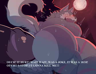 abstract_background anal anal_penetration anthro anthro_on_anthro anthro_penetrated anthro_penetrating anthro_penetrating_anthro ball_grab balls begging_for_mercy big_butt big_penis black_body black_fur blush bodily_fluids bubble_butt butt butt_focus claws dialogue drooling duo full_moon fur genitals glowing glowing_eyes grey_body grey_fur hand_on_butt huge_penis humanoid_genitalia humanoid_penis hyper hyper_genitalia hyper_penis larger_male looking_back low-angle_view male male/male male_penetrated male_penetrating male_penetrating_male moon motion_lines nude open_mouth penetration penile penile_penetration penis raised_tail red_background red_eyes saliva scar scared sex shadow_face shallow_penetration simple_background size_difference smaller_male smaller_penetrated sweat tail tears text tongue tongue_out pinumontbalou dislyte lilith_games mythology freddy_(dislyte) canid canine canis mammal mythological_canine mythological_creature werecanid werecanine werecreature werewolf wolf 2025 colored colored_line_art digital_drawing_(artwork) digital_media_(artwork) english_text hi_res shaded signature