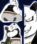 anthro blush bottomwear butt clothing duo facesitting fur hug humanoid_hands male overweight overweight_male pants simple_background sitting_on_another teeth white_body white_fur hisashino vs_knight_ramune_and_40_fire kaku_renbo bear giant_panda mammal 2019 5:6 hi_res