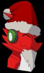 christmas_clothing christmas_headwear clothing costume eyes_closed fake_beard happy hat headgear headwear holidays male mostly_nude red_body red_skin santa_hat side_view simple_background smile solo toony transparent_background white_body white_skin tamersa bandai_namco christmas digimon digimon_(species) reptile scalie shoutmon alpha_channel bust_portrait portrait