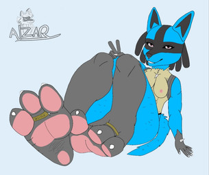 anthro breasts feet female foot_fetish nipples nude pawpads paws soles solo teasing toes alzar_fox nintendo pokemon alexis_(alzar_fox) generation_4_pokemon lucario pokemon_(species)