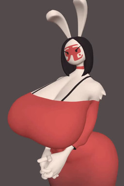 anthro big_breasts black_hair bouncing_breasts bouncing_butt breasts butt clothed clothing dress face_pattern female fur grey_background hair huge_breasts simple_background simple_eyes solo thick_thighs toony white_body white_fur wide_hips cyanu cyanu_(modeler) lihu_(cyanu) lagomorph leporid mammal rabbit 2025 3d_(artwork) 3d_animation animated digital_media_(artwork) loop no_sound short_playtime video