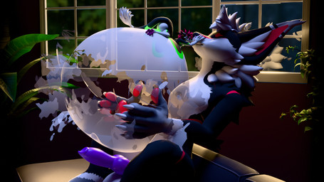 air_inflation animal_genitalia animal_penis anthro balls belly belly_expansion belly_inflation big_balls big_belly big_penis black_body black_fur black_sclera bursting canine_genitalia canine_penis claws duo equine_genitalia equine_penis erection expansion fur furniture genitals glowing glowing_genitalia glowing_penis green_penis hair holding_another huge_belly hyper hyper_belly hyper_inflation inflation knot living_room male male/male markings nude on_sofa penis pink_eyes popping purple_penis red_body red_fur red_markings sitting sitting_on_sofa size_difference sofa tail white_body white_fur vaqueroserg vaquero vaquero_(sergal) zypher_(zypherthewolf) mammal sergal vulper 16:9 3d_(artwork) blender_(artwork) digital_media_(artwork) hi_res widescreen