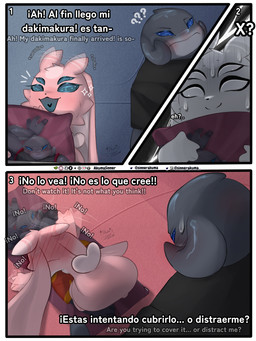 anthro blue_eyes blush butt dialogue female male male/female size_difference tail text akumasinner disney lilo_and_stitch fan_character gantu x_(akumasinner) alien aquatic experiment_(lilo_and_stitch) fish lagomorph leporid mammal rabbit shark 3:4 comic english_text hi_res spanish_description spanish_text
