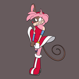 anthro breasts clothing clothing_pull crossgender dress dress_pull embarrassed female pink_body red_clothing red_dress simple_background solo transformation wind trevor-fox sega sonic_the_hedgehog_(series) amy_rose mammal rodent 1:1 hi_res