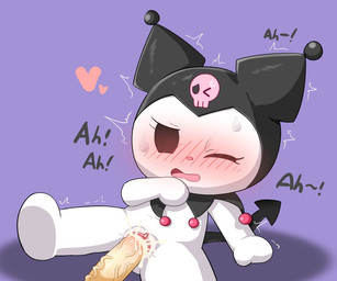 anthro blush bodily_fluids chibi clitoris cum cum_in_vagina cum_inside duo female genital_fluids genitals heart_symbol humanoid_genitalia humanoid_penis male male/female one_eye_closed open_mouth penetration penile penile_penetration penis penis_in_vagina purple_background sex simple_background spade_tail spread_legs spreading sweat tail text vaginal vaginal_penetration vein veiny_penis vulva white_body young young_anthro young_female 0227 onegai_my_melody sanrio kuromi demon lagomorph leporid mammal rabbit 6:5 english_text