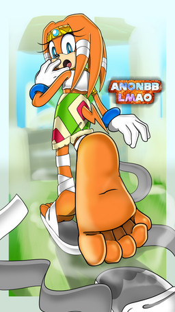 anthro clothing feet female foot_focus footwear gloves handwear humanoid_feet one_shoe_on orange_body plantigrade sandals shoes soles solo toes white_clothing white_gloves white_handwear anonbb sega sonic_adventure sonic_the_hedgehog_(series) tikal_the_echidna echidna mammal monotreme 9:16 hi_res