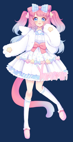 accessory blue_eyes bow_(feature) bow_ribbon clothing dress female footwear hair hair_accessory hair_bow hair_ribbon jacket knee_highs knee_socks legwear looking_at_viewer open_mouth ribbons socks solo tail topwear yumemin animal_humanoid cat_humanoid felid felid_humanoid feline feline_humanoid humanoid mammal mammal_humanoid