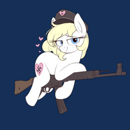 bedroom_eyes clothing female feral gun hat headgear headwear heart_symbol narrowed_eyes nazi nude ranged_weapon seductive simple_background solo stg-44 swastika transparent_background weapon shinodage hasbro my_little_pony aryanne_(character) fan_character equid equine horse mammal pony 1:1 absurd_res alpha_channel hi_res