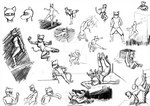 anthro crawl dizzy exclamation_point female fighting_pose hiding jumping kick kung_fu mask ninja pose slide sneak solo sound_effects stealth tail text warrior last69skulls the_red_panthress_(last69skulls) domestic_cat felid feline felis mammal pantherine 2017 3rd_party_watermark english_text graphite_(artwork) greyscale monochrome sketch traditional_media_(artwork) url watermark