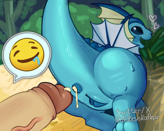 anal anus bestiality blue_body blue_vulva bodily_fluids butt cum cum_in_ass cum_inside duo emoji erection female female_feral female_on_human feral forest genital_fluids genitals heart_symbol human_on_feral humanoid_genitalia humanoid_penis interspecies male male/female male_human nude open_mouth penis plant plump_labia pokephilia sex sweat tail tree vaginal vulva nikeshka nintendo pokemon eeveelution generation_1_pokemon human mammal pokemon_(species) vaporeon 5:4 digital_drawing_(artwork) digital_media_(artwork)