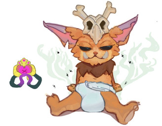 anthro clothed clothing diaper male simple_background soiled soiled_diaper solo stink_fumes tail unclean_diaper used_diaper wearing_diaper anonymous_artist league_of_legends riot_games tencent gnar_(lol) yordle digital_media_(artwork)