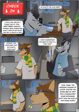 alcohol anthro beverage black_body black_fur bottomwear brown_body brown_fur card clothing denim denim_bottomwear denim_clothing desk dialogue duo elbow_on_desk facial_scar flight_goggles fur furniture grey_body grey_fur gym head_tuft jeans leaning leaning_backward looking_at_another male narrowed_eyes pants profanity reading scar scarf shirt sign speech_bubble stare t-shirt table tank_top tequila text topwear tuft ferrx strays_in_paradise dark_matter_(li'l_melon) li'l_melon ambiguous_species canid canine canis mammal wolf absurd_res comic english_text hi_res