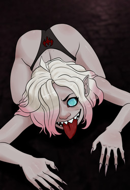 ahoge black_clothing black_panties black_underwear blue_eyes butt clothing colored_nails eyelashes female grey_nails hair hair_over_eye humanoid_pointy_ears looking_at_viewer mostly_nude multicolored_hair nails one_eye_obstructed open_mouth open_smile pale_skin panties pink_hair pointy_ears red_sclera red_tongue sharp_nails sharp_teeth smile solo teeth thick_thighs tongue tongue_out two_tone_hair underwear white_hair wide_hips sojinhox league_of_legends riot_games tencent briar_(lol) humanoid vampire hi_res