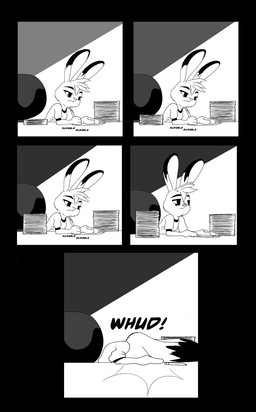 anthro clothed clothing dipstick_ears ear_markings female fur hair military multicolored_ears school solo text grummancat disney zootopia fan_character jackie_hopps_(grummancat) lagomorph leporid mammal rabbit comic digital_media_(artwork) english_text hi_res monochrome