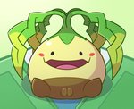 blush female genitals not_furry plant presenting pussy sitting smile solo spread_legs spreading neitsuke nexomon elemental_creature flora_fauna nexomon_(species) onin_(nexomon) waddling_head hi_res