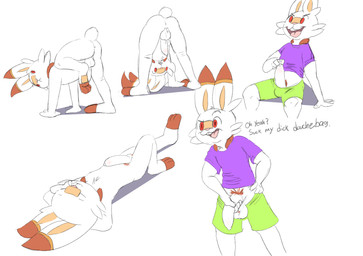 anthro balls bottomwear bottomwear_down buckteeth butt clothed clothing clothing_lift dialogue flashing foreskin foreskin_play foreskin_pull genitals male nude nude_male open_mouth pants pants_down partially_clothed penis presenting presenting_hindquarters presenting_penis pubes shirt shirt_lift shorts sleeping solo teeth topwear twerpishimp game_freak nintendo pokemon generation_8_pokemon lagomorph leporid mammal pokemon_(species) rabbit scorbunny absurd_res hi_res