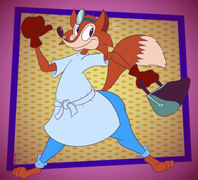 3_toes 4_fingers abstract_background anthro apron barefoot big_butt big_tail biped black_nose blue_bottomwear blue_clothing blue_jeans blue_pants bottom_heavy bottomwear brown_clothing brown_gloves brown_handwear butt cheek_tuft clothed clothed_anthro clothed_male clothing curling_tail curvy_figure denim denim_bottomwear denim_clothing dipstick_tail doctor dotted_background facial_tuft feet fingers fluffy fluffy_tail fully_clothed fully_clothed_anthro fully_clothed_male fur glance gloves grin grinning_at_viewer handbag handwear head_mirror head_tuft humanoid_hands humanoid_heel jeans lines_drawn looking_aside looking_aside_at_viewer looking_at_viewer male markings medical_instrument motion_lines multicolored_body multicolored_fur orange_body orange_fur pants pattern_background paws pear-shaped_figure plantigrade polka_dots pose raised_heel raised_tail scientific_instrument simple_background slightly_chubby slightly_chubby_anthro slightly_chubby_male smile smiling_at_viewer solo standing standing_on_toes tail tail_markings tan_body tan_fur tan_tail_tip tiptoes toes tuft two_tone_body two_tone_fur white_sclera wide_hipped_anthro wide_hipped_male wide_hips gavanzude columbia_pictures the_fox_and_the_crow fauntleroy_fox canid canine fox mammal red_fox true_fox 2026 alternate_version_at_paywall colored digital_drawing_(artwork) digital_media_(artwork) flat_colors hi_res pinup signature