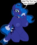 anthro anthrofied big_breasts blue_eyes blue_hair breasts cosmic_hair cutie_mark dialogue ethereal_hair female hair hooves horn huge_breasts jewelry long_hair looking_at_viewer necklace nipples nude open_mouth simple_background solo starry_hair tail text badgerben friendship_is_magic hasbro my_little_pony mythology princess_luna_(mlp) equid equine mammal mythological_creature mythological_equine unicorn 2011 english_text