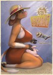 3_fingers advertisement anthro big_breasts biped border breasts breasts_and_teats brown_hair clothed clothing eyewear female fingers fully_clothed furgonomics hair hat headgear headwear hooved_fingers hooves horn huge_breasts kneeling poster poster_template seiza side_view sitting solo straw_hat sunglasses sunscreen teats text udders white_border white_horn littlenapoleon changeling_tale marion_(changeling_tale) bovid bovine cattle mammal 2021 english_text hi_res