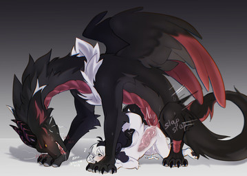 animal_genitalia anthro anthro_on_feral anthro_penetrated bestiality black_body black_fur duo erection female female_anthro female_on_feral female_penetrated feral feral_on_top feral_penetrating feral_penetrating_anthro feral_penetrating_female from_behind_position fur genital_slit genitals knot knotted_penis larger_feral larger_male male male/female male_feral male_on_anthro male_penetrating male_penetrating_anthro male_penetrating_female nude penetration penis quadruped sex side_view size_difference smaller_anthro smaller_female smaller_penetrated tail text white_body white_fur x-ray_view keshunya mythology sixth_(keshunya) canid canine dragon mammal mythological_creature mythological_scalie scalie hi_res