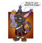 black_body black_fur claws cloak clothing female feral fur gloves gradient_background handwear looking_at_viewer red_eyes sash simple_background smile smirk solo tail text threatening wraps yellow_claws kerilyn bandai_namco digimon blackgatomon digimon_(species) domestic_cat felid feline felis mammal english_text hi_res
