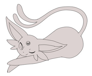 ambiguous_gender feral forehead_gem forked_tail gem lying one_eye_closed simple_background smile solo tail unusual_anatomy unusual_tail white_background wink yakiniku628 nintendo pokemon eeveelution espeon generation_2_pokemon pokemon_(species) monochrome