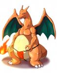 2016 ambiguous_gender asian_clothing blue_eyes blush camel_toe charizard claws clothing east_asian_clothing embarrassed fangs fast1458 feral fire flaming_tail fundoshi generation_1_pokemon hi_res japanese_clothing looking_down membrane_(anatomy) membranous_wings nintendo pokemon pokemon_(species) scalie simple_background slightly_chubby slit_outline solo standing tail teeth underwear white_background wings