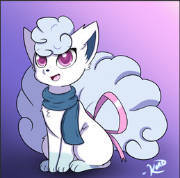 accessory ambiguous_gender bow_(feature) bow_accessory bow_ribbon feral furgonomics pink_eyes ribbons scarf sitting solo tail tail_accessory tail_bow tail_ribbon koro_(artist) nintendo pokemon aurora_snowfield alolan_form alolan_vulpix generation_7_pokemon pokemon_(species) regional_form_(pokemon) digital_media_(artwork) signature