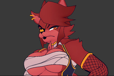angry anthro armwear bandage bandaged_arm big_breasts black_lips breasts chest_wraps cleavage clothed clothing crossgender ear_piercing ear_ring elbow_gloves eye_patch eyebrows eyewear female fishnet_clothing fishnet_gloves fishnet_handwear freckled_face freckles fur gloves grey_background hair handwear heart_print lips looking_at_viewer mtf_crossgender orange_eyes piercing red_body red_fur red_hair ring_piercing short_hair simple_background solo topwear tube_top under_boob wraps cryptiacurves cryptiacurves_(modeler) fazclaire's_nightclub five_nights_at_freddy's scottgames fexa_(cryptiacurves) fexa_2.0_(cryptiacurves) foxy_(fnaf) canid canine fox mammal 2024 3d_(artwork) digital_media_(artwork)