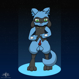 animal_genitalia animal_penis balls black_body black_fur blue_body blue_fur canine_genitalia canine_penis collar curling_tail feet feral fur genitals gesture green_eyes hand_gesture hindpaw inner_ear_fluff looking_down male neck_tuft nervous paws penis pointing shy small_penis solo tail tuft hexfury nintendo pokemon hex_(hexfury) generation_4_pokemon pokemon_(species) riolu 1:1 absurd_res hi_res