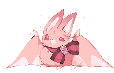 ambiguous_gender big_ears chibi claws feral fur head_tuft kemono membrane_(anatomy) membranous_wings neck_bow pink_body pink_fur solo sparkles tuft wing_claws wings loyaldis nu:_carnival aster_(nu:_carnival) bat mammal