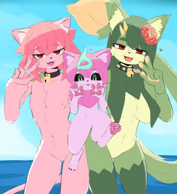 anthro breasts cactus female femboy green_body green_eyes green_hair group hair leaf male male/female nipples paws pink_body pink_hair plant red_eyes size_difference tail trio unusual_anatomy unusual_eyes unusual_tail alice_yagami alice_(alice_yagami) docu_(divide) canid canine domestic_cat elemental_creature elemental_humanoid felid feline felis flora_fauna humanoid mammal plant_humanoid absurd_res hi_res
