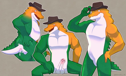 anthro anus balls blush bodily_fluids butt butt_grab candy clothing cowboy_hat dessert erection food genital_fluids genitals hand_on_butt hat headgear headgear_only headwear headwear_only humanoid_genitalia humanoid_penis leaking_precum male mostly_nude penis precum simple_background sitting smile smiling_at_viewer solo standing sweat tail dowaku_01 glitch_productions the_amazing_digital_circus gummigoo_(tadc) alligator alligatorid crocodile crocodilian food_creature living_candy reptile scalie 5:3 absurd_res hi_res
