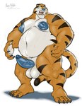 anthro areola balls bodily_fluids claws erection fangs fur genitals head_turned male mascot navel nipples no_pupils nude open_mouth overweight overweight_anthro overweight_male penis saliva saliva_string slightly_chubby slightly_chubby_anthro slightly_chubby_male solo standing striped_body striped_fur stripes tail teeth tongue vein veiny_penis whiskers yellow_eyes husky2paws frosted_flakes kellogg's tony_the_tiger felid mammal pantherine tiger werecreature werefelid werepantherine weretiger 2024 hi_res signature