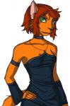 anthro black_nose choker clothing dress fur green_eyes hair hand_on_hip jewelry necklace orange_body orange_fur red_hair simple_background smile solo white_background zafarawarlord furthia_high ashley_(furthia_high) domestic_cat felid feline felis mammal