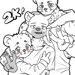age_progression anthro blush clothing fur fur_markings group hair hoodie hug kemono looking_at_viewer male markings muscular muscular_male pose shirt simple_background spots spotted_body spotted_fur toddler topwear trio young young_anthro young_male bingsu_19 cheetah felid feline hyena mammal 1:1 hi_res