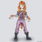 boots claws clothing female footwear fur gloves hair handwear red_hair shirt shoes simple_background smile snout solo tail topwear transformation nolaf felid mammal kira_(disambiguation) 2007