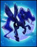 black_border blue_body blue_feathers border feathered_wings feathers female feral hair horn moon smile solo wings centchi friendship_is_magic hasbro my_little_pony mythology princess_luna_(mlp) equid equine mammal mythological_creature mythological_equine winged_unicorn absurd_res hi_res